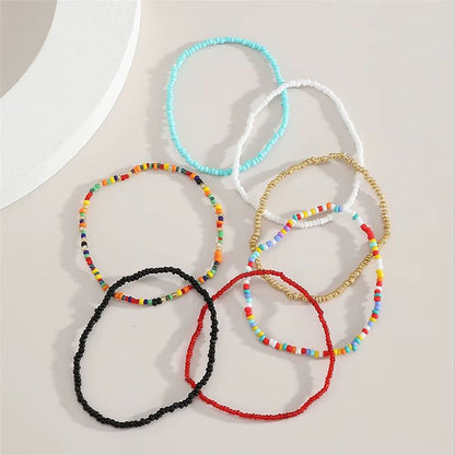 7 Pcs/Set Fashion Accessories Bracelets Bohemian Multicolor Beaded Chain Anklet Bracelet Set for Female Elastic Ankle Bracelet On The Leg Foot Beach Jewelry Bracelet Jewelry Sets