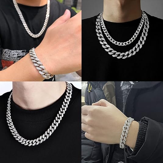 Rapper Miami cuban chain necklace jewelery hip hop fashion iced out bling bling necklace man link chain rhinestone/zinc/diamond necklace jewellery gift for man woman