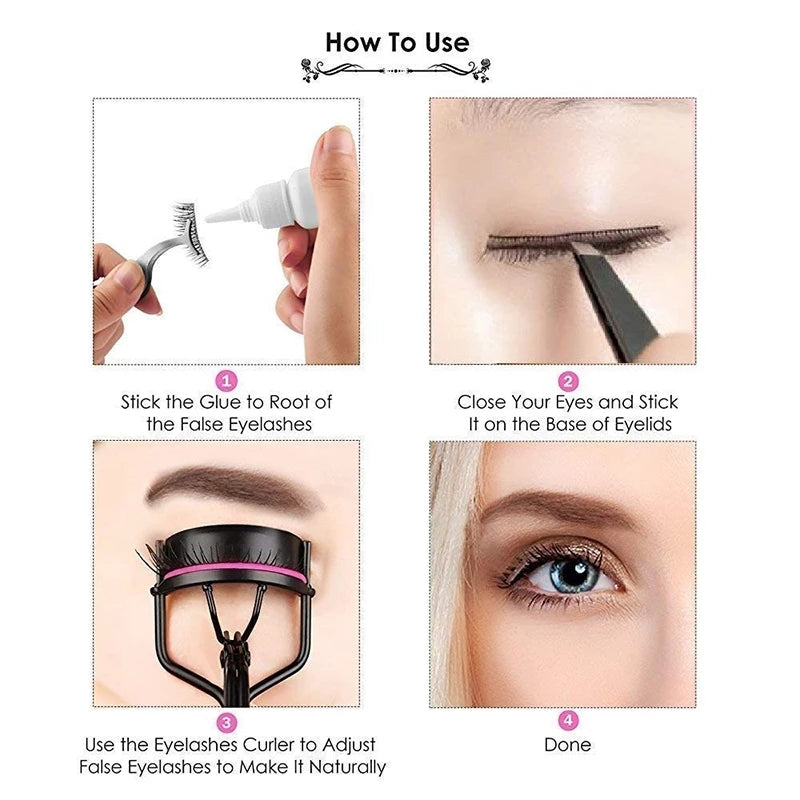 New arrival Eyelash Curler Curl Eye Lash Cosmetic Makeup Eyelash Curler Curling Tweezers Tools Handle + 2 Silicone Replacement Pads TLSM
