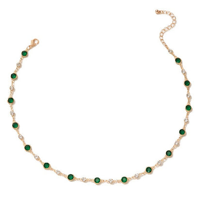 ZHJH Chain Women's Necklace Inlaid With Diamonds Bohemian Green Crystal Necklace Emerald Necklace Exquisite Satellite Necklace Gorgeous Wedding Jewelry Women's Gift Wedding Accessories Dress