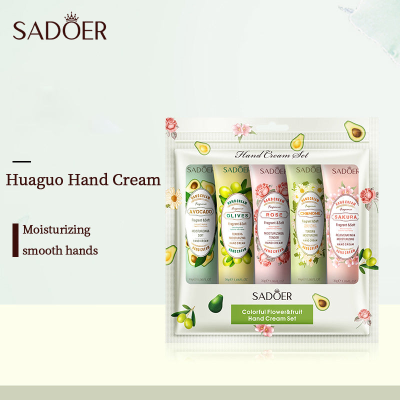 SADOER Hand Cream 5 PCS/Set Fruit Moisturizing Hand Cream Nourish Hand Care Hand Lotion Moisturize Stratum Corneum Hands Hydration Moisturizing Skin Care Creams for Dry Cracked Hands