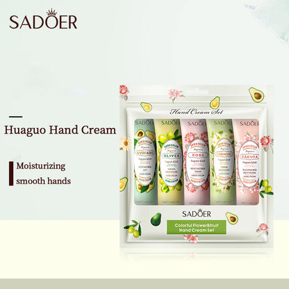 SADOER Hand Cream 5 PCS/Set Fruit Moisturizing Hand Cream Nourish Hand Care Hand Lotion Moisturize Stratum Corneum Hands Hydration Moisturizing Skin Care Creams for Dry Cracked Hands