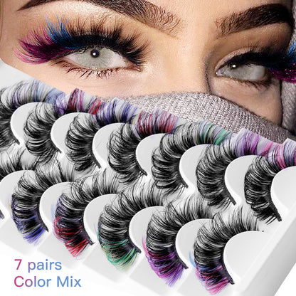 Seven pairs Europe and the United States high imitation mink color eyelashes thick curl up eye tail false eyelashes Eye Lashes Colored false eyelashes Mink Lashes Soft And Light