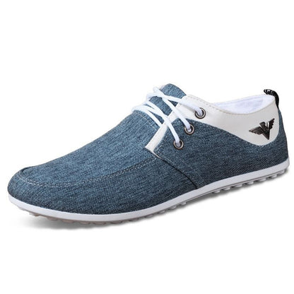 ASSKLO Men Canvas Shoes Men's Bean Shoes Man Sneakers Sports running Shoes Casual Flat Loafers rubber flats shoe Heels Low Top Canvas Lightweight Comfortable Walking Working Driving Cloth Shoes Blue