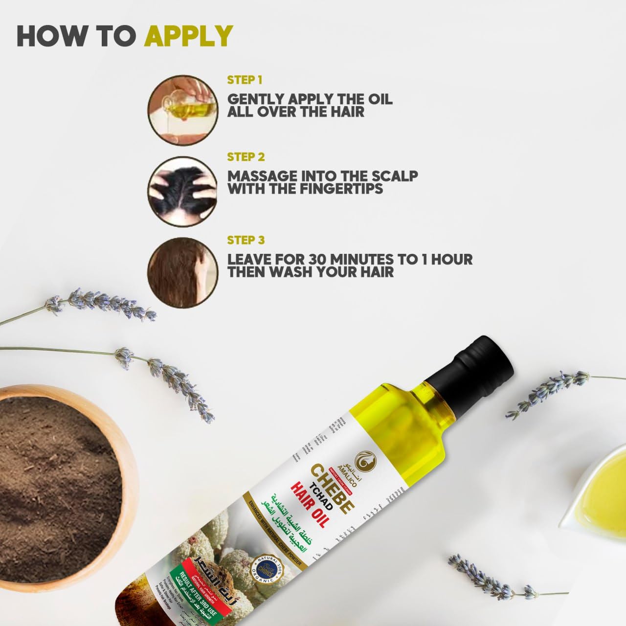 Amalico Chebe Oil for Hair Growth - Olive Oil, Ostrich Oil, Essential Oil, 100% Natural African Chebe Powder for Hair Growth - Ready to Use, Large Volume 250ml 25oml