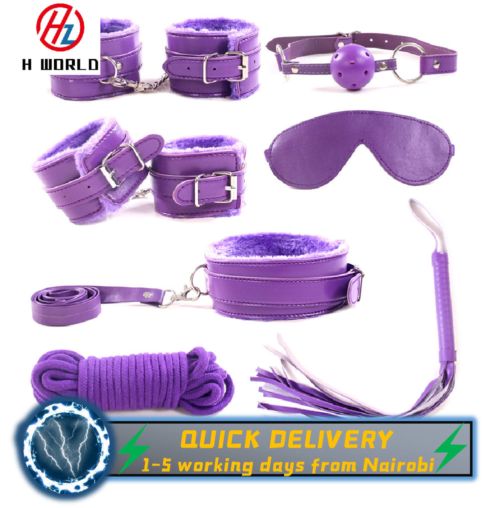 HW 7pcs/set sex toys Adult Sex SM Toys Handcuffs-Cuffs-Strap-Whip-Rope-Neck-Bandage-Sexy Women and man Sex Toy