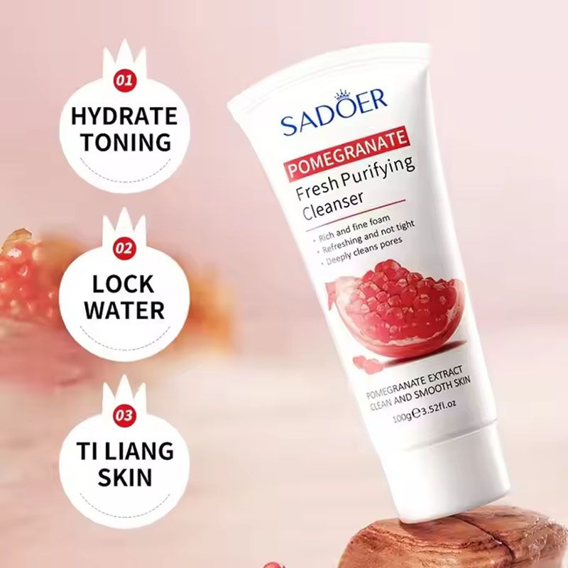 SADOER 2 In 1 Skin Care Set Pomegranate Brightening Face Cleanser + Whitening and Moisturizing Face Serum Face Essence