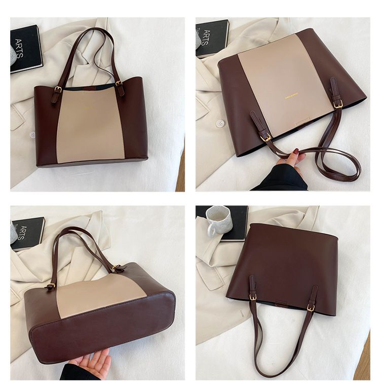 Ladies Shoulder Bag Women Handbags Tote Bag Large Capacity Color-Block PU Bag