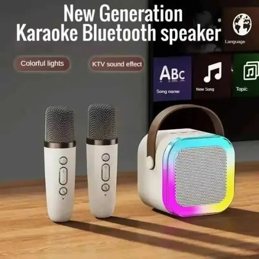 Bluetooth Audio K12 Karaoke Machine Portable 5.3 PA Bluetooth Speaker System with 2 Wireless Microphones Home Family Singing Children's Gifts Portable Mini Karaoke Speaker Microphone