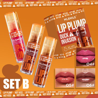3PCS MLSMILE Lip Gloss Set Duck Mouth Fruit Fragrance Lip Plump Set Lip Oil Moisturizing Mirror Gloss Lip Gloss Beep Lip Glaze Set Lipsticks Set Gift Box