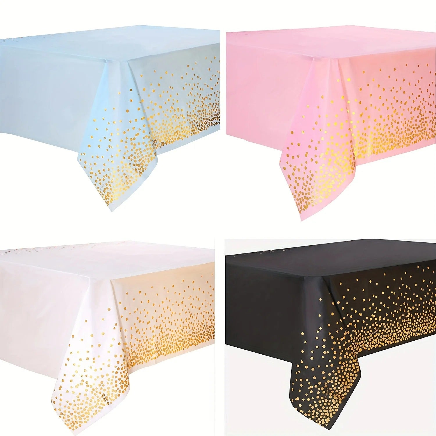 54" x 108"/137cm x 274cm PEVA Tablecloths for Rectangle Tables Disposable Table Cloths Covers Gold Dot Confetti Parties Wedding Bridal Shower