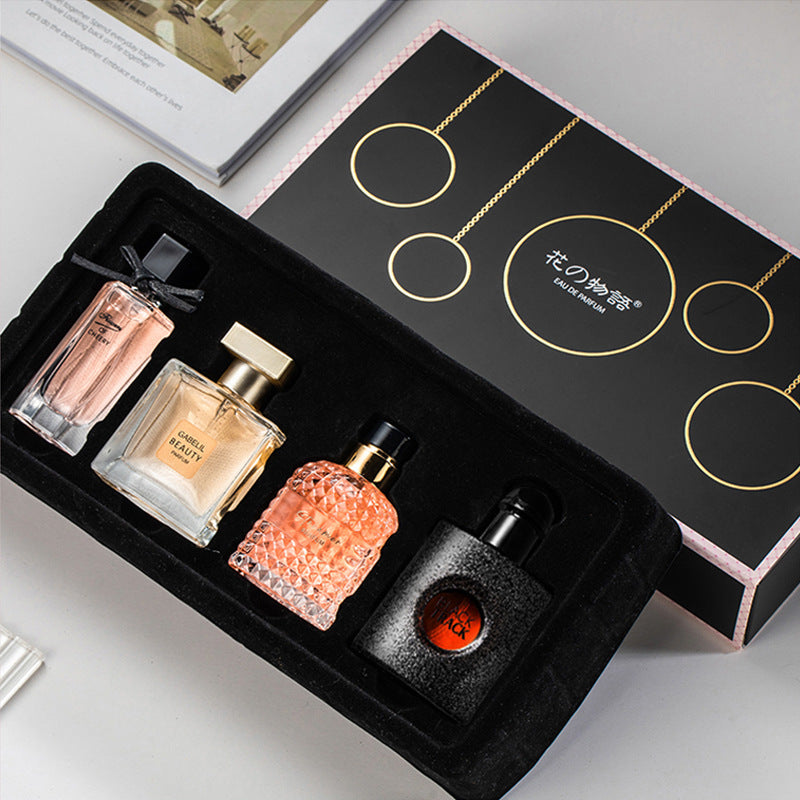 Fashion Ladies Perfume Set 4 Different Fragrance Women Perfume Long Lasting Natural Femininity Perfume Black Track Gift Box Perfumes
