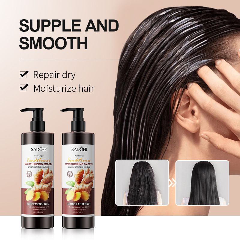 4PCS SADOER Ginger Hair Care 4PCS Set: Shampoo, Conditioner, Hair Mask & Treatment Liquid - Reduces Dryness, Bifurcation & Coarseness, Leaving Hair Elastic & Shiny