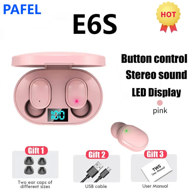PAFEL E6S TWS Wireless earphone Bt 5.0 Noise Canceling earbuds HiFi Stereo Mini Low Latency earpods Waterproof Sports In-Ear Earphones