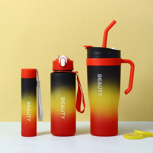 New 3PCS Set Water Bottles Car Cup Ice Bar Cup Plastic Sports Mug Large Capacity Frosted Gradient Water Bottle Coffee Cup