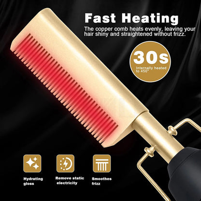 2 in 1 Hot Comb Straightener Electric Hot Heating Comb Wet Dry Hair Iron Hair Straightener Brush Hair Curler Hair Styling Tools Wigs Straightening Brush