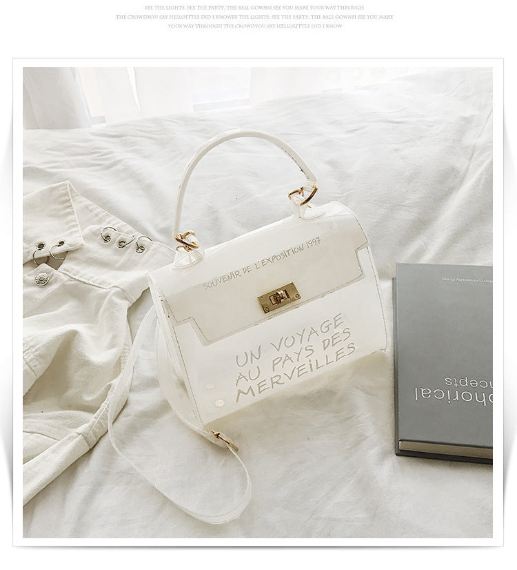 Women's candy color bag transparent bag 2024 letter jelly bag portable female bag shoulder diagonal bag
