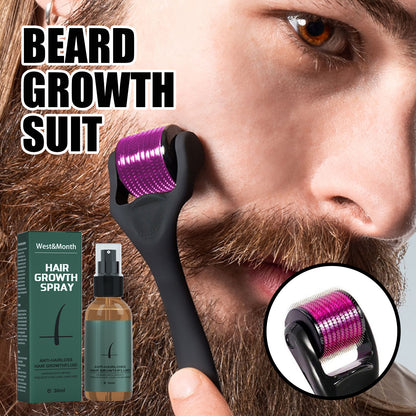 Men Beard Growth Spray Roller Set Moisturizing Spray Nourishing Enhancer Facial Hair Growth Beard Mustache Care Growth Essence