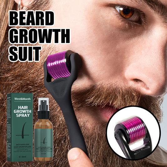 Men Beard Growth Spray Roller Set Moisturizing Spray Nourishing Enhancer Facial Hair Growth Beard Mustache Care Growth Essence