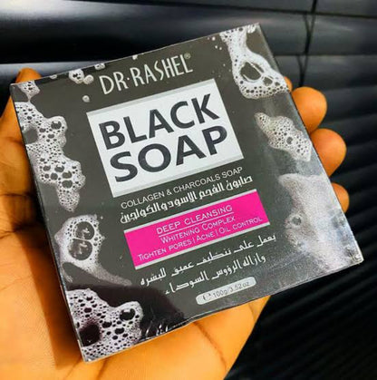 Dr. Rashel Black Soap With Collagen & Charcoal - Anti Acne Tighten Pores Oil Control Whitening Complex Deep Cleansing