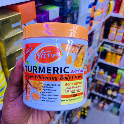 VEET GOLD Turmeric Whitening Body Cream -500g Deep Moisturizing Cream Antioxidant Suitable for All Skin Types Easy to Use Turmeric Face and Body Whitening Cream