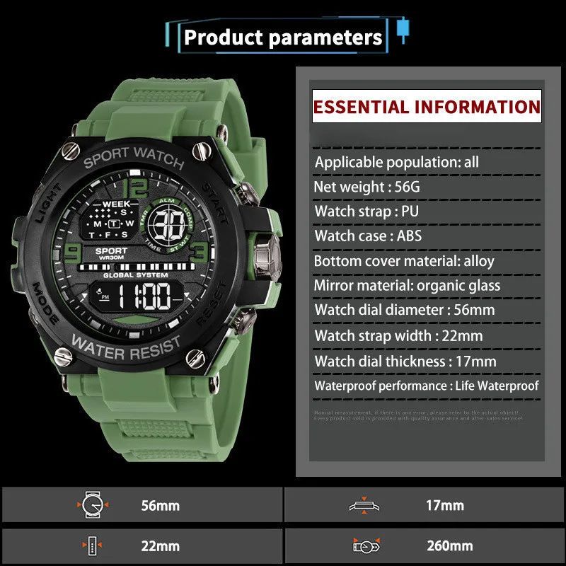 Men Watch Outdoor Sport Watches Multifunction Electronic Watches Anti Drop and Shock-absorbing Wristwatches, Chrono Waterproof Men Watches Led Digital Watch