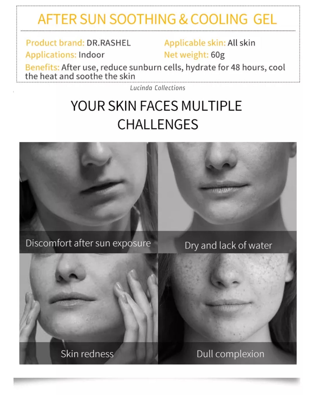 Dr. Rashel After Sun Soothing and Cooling Gel with Aloe Vera & Vitamin E Reduce Sun Burn Cells Cream After Exposure