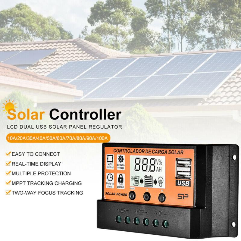 Updated Version Solar Charge Controller 30A/20A/10A 12V 24V Auto Solar Charge Controller MPPT/PWM Controllers LCD Dual USB Output Solar Panel PV Regulator USB 5V LCD Display