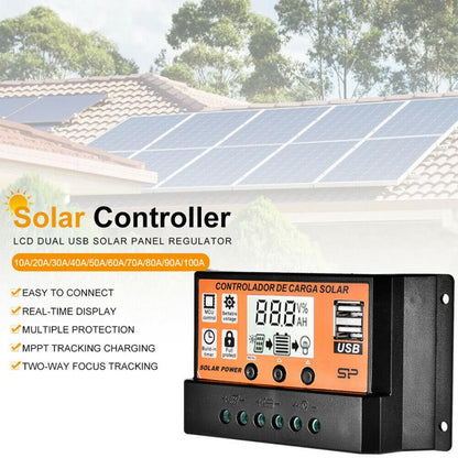Updated Version Solar Charge Controller 30A/20A/10A 12V 24V Auto Solar Charge Controller MPPT/PWM Controllers LCD Dual USB Output Solar Panel PV Regulator USB 5V LCD Display