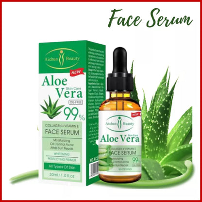Aloe Vera 99% Face Serum With Collagen + Vitamin E - Moisturizing Oil Control Acne After Sun Repair Whitening - Aichun Beauty