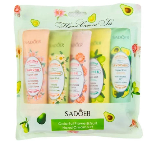 5PCs Sadoer Moisturizing Hand Cream Set Flower & Fruit Sakura Chamomile Rose Avocado Olives