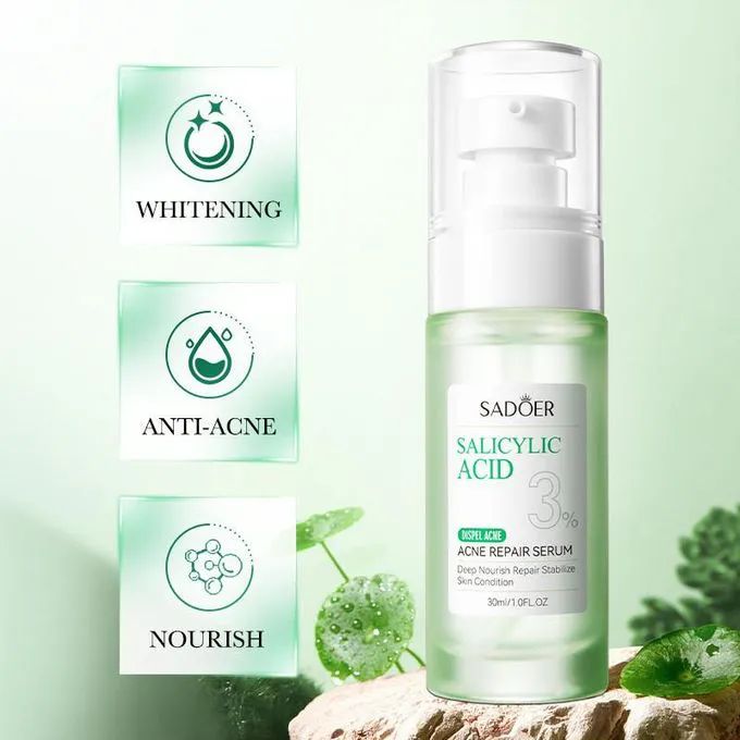 Sadoer Salicylic Acid Repair Face Serum with 3% Salicylic Acid, Collagen Peptide, Centella Asiatica and Niacinamide, Can add Vitamin C,Remove Acne, Moisturize, Improve Acne Scars, Shrink Facial Pores