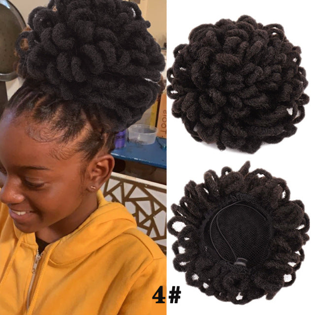 Synthetic DreadLock Afro Puff Hair Bun Chignon Drawstring Ponytail Faux Locs Clip In Pony Tail Hair Pieces for Black Women