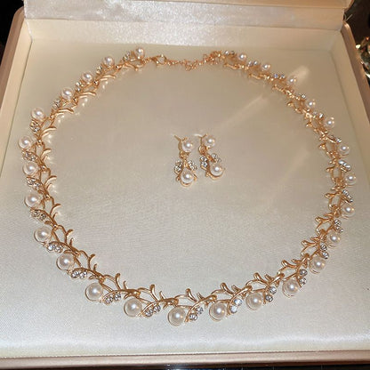 Vintage pearl necklace, French style light luxury high-end sweater chain, versatile and niche temperament accessory Necklace Earring Set