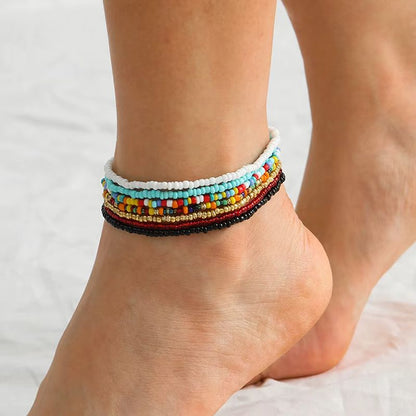 7 Pcs/Set Fashion Accessories Bracelets Bohemian Multicolor Beaded Chain Anklet Bracelet Set for Female Elastic Ankle Bracelet On The Leg Foot Beach Jewelry Bracelet Jewelry Sets