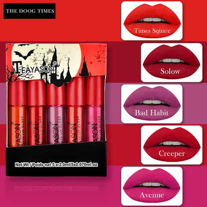 5Pcs/Set Waterproof Lipstick Lip Stick Lipstick Kit Long Lasting Moisturizer Matte Velvet Lipsticks Lips Makeup Cosmetics Labiales Beauty Makeup Valentine's Day Gift