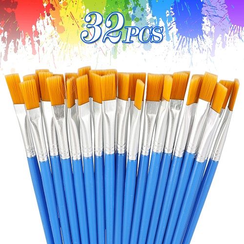 32 Pcs Flat Paint Brushes Set, LEDream Nylon Hair Small Brush Bulk for Detail Painting, Acrylic Oil Watercolor