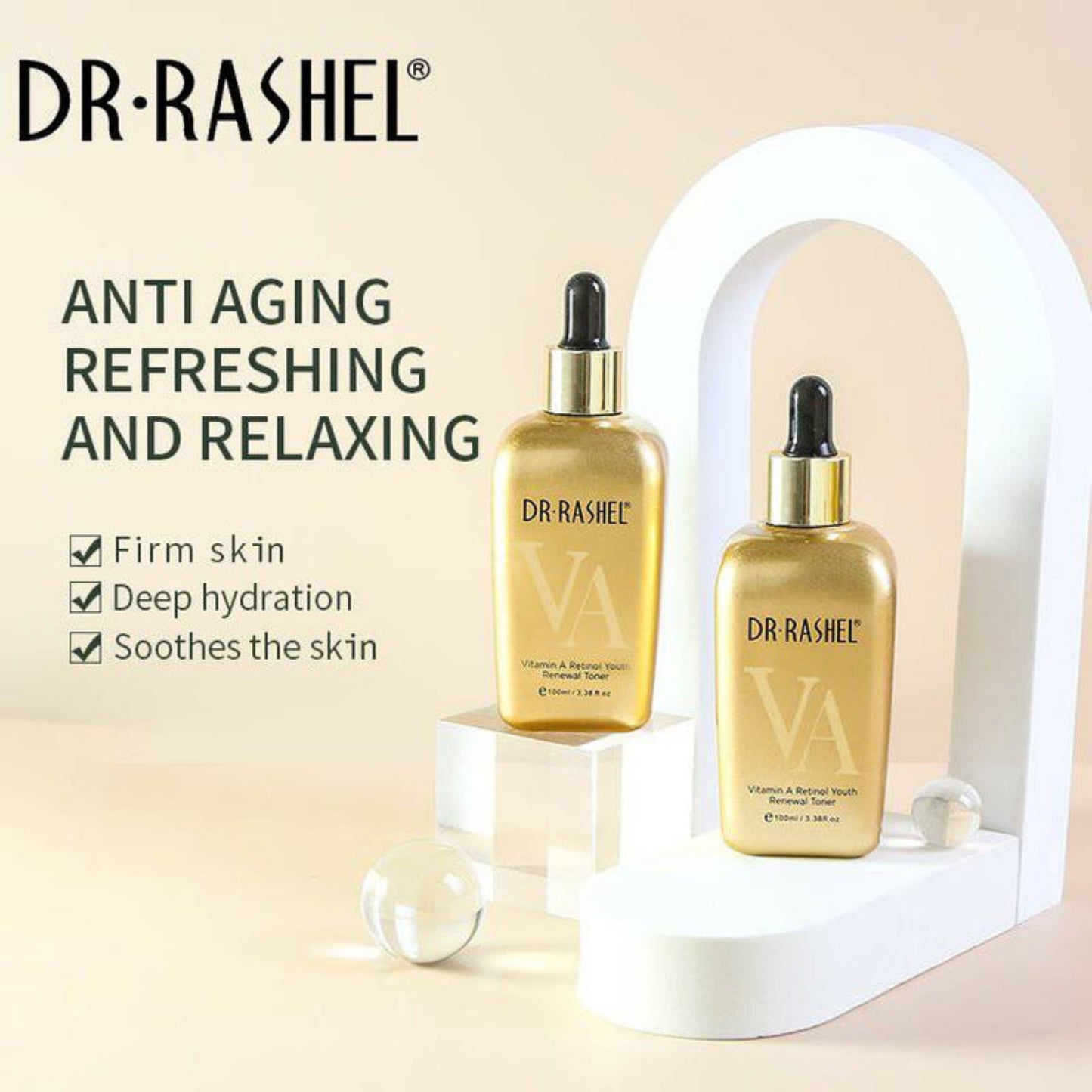 Dr. Rashel Vitamin A Retinol Youth Renewal Toner Refresh Soothes Tones Face Skin Care - DR RASHEL