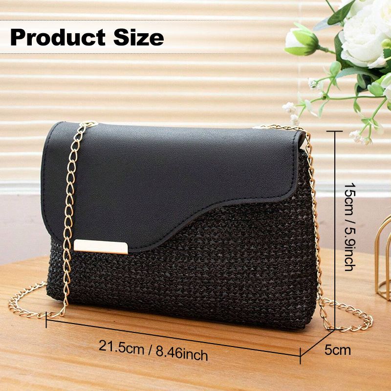 Women Small Cross-body Bag Ladies Chain Bag Phone Bag Clutch Mini Straw Sling Bag (Necklace free gift)