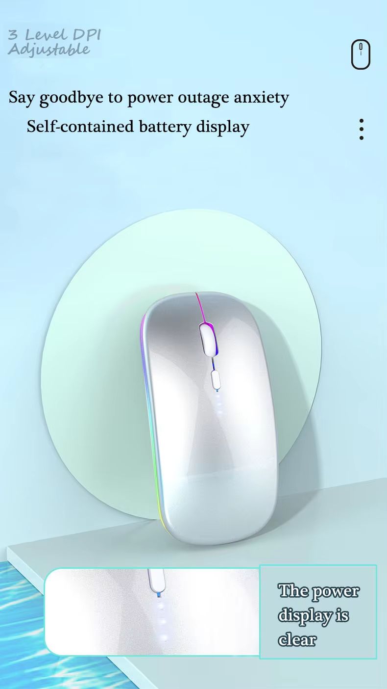 ZHJH Dual-mode gaming mouse with battery display Bluetooth wireless mouse Rechargeable silent luminous mouse suitable for tablets and computers