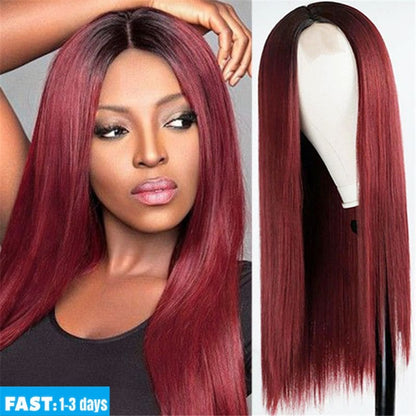 Synthetic Long Straight Wigs - 28 inch Vibrant Red | Natural Look(African Women, Quick Install, Birthday Gift,Affordable party wigs)