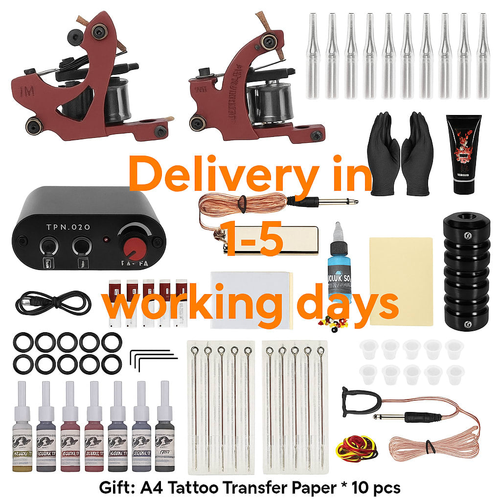 Professional tattoo machine set, two machines (one thread cutter + one shading machine) - Rotary tattoo machine for lining, coloring and practice - Complete tattoo supplies set