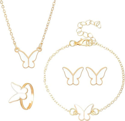 UPHUI 5-piece Women's Jewelry Set Earrings Necklaces Bracelets Rings Fashion Butterfly Jewelry Set Women's Butterfly Jewelry Couple Gifts
