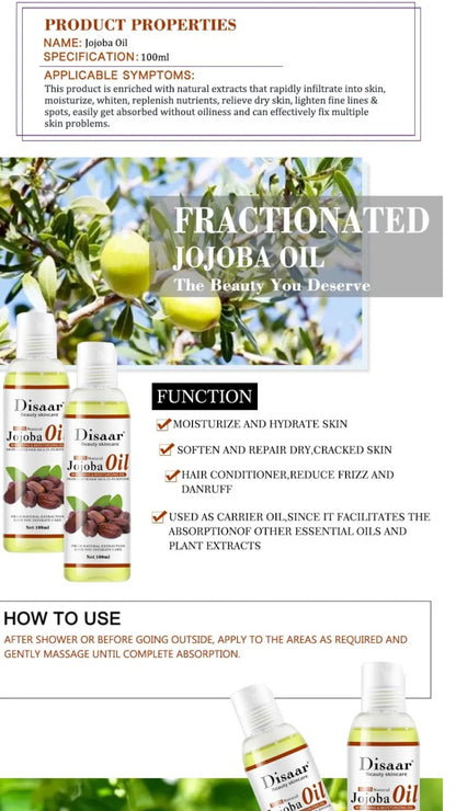Jojoba Oil 100% Natural Body Face Multipurpose Whitening Brightening Moisturizing Softening Skin Care - Disaar