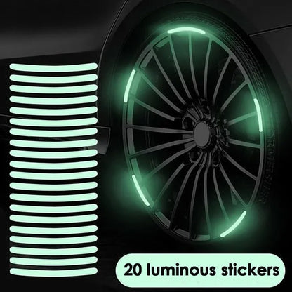 20pcs Car Wheel Hub Reflective Sticker Tire Rim Reflective Strips Luminous Sticker for Night Driving Car Bike Motorcycle Wheel Sticker Car-Styling Accessories