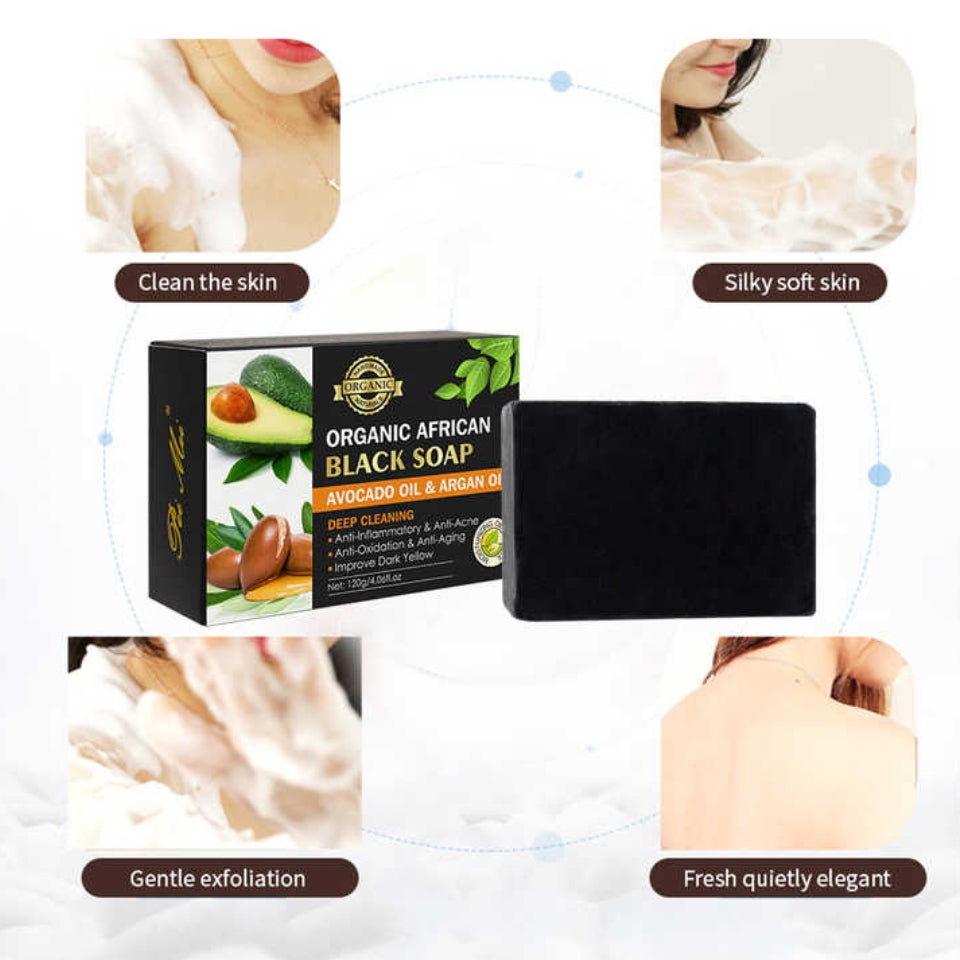 Organic African Black Soap AVOCADO OIL & ARGAN OIL Deep Cleansing - Pie Mei
