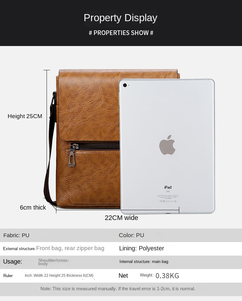 Male PU leather single shoulder bag fashion shoulder bag business bag men's crossbody bag business cross-body sling bag