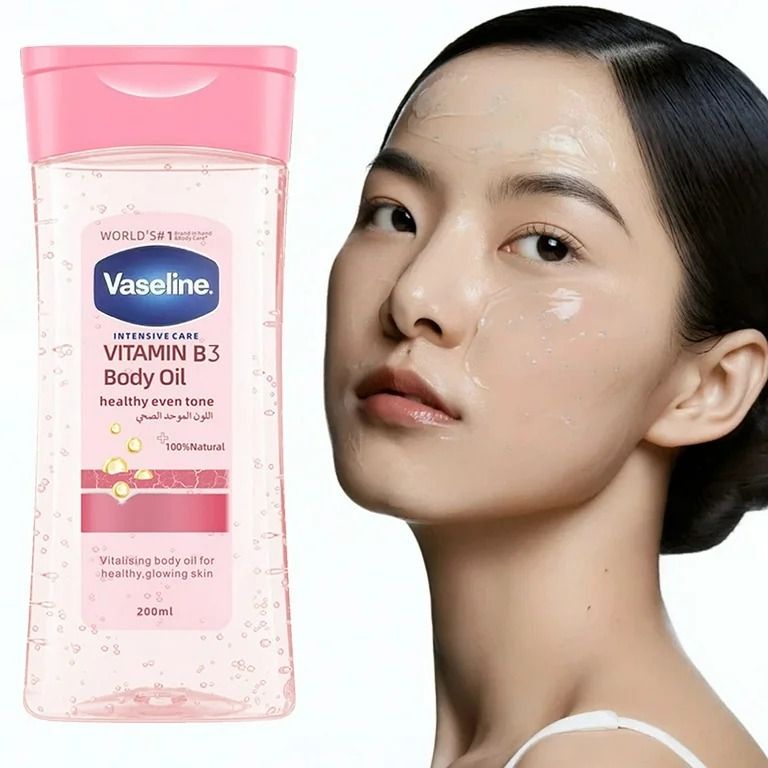 3 Packs Vaseline Vitamin B3 Body Oil 200 ml – Lightweight, Fast-Absorbing Brightening Oil with Niacinamide for Soft, Hydrated, Even-Tone Skinz