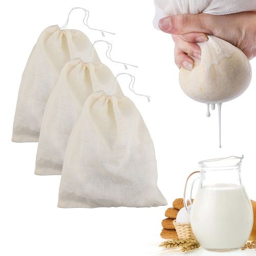 3pcs Nut Milk Bags 25x20cm, Reusable Fine Mesh Cheesecloth Bags, Almond Milk Strainers for Soy Yogurt Cold Brew Coffee Tea Juice, Beige
