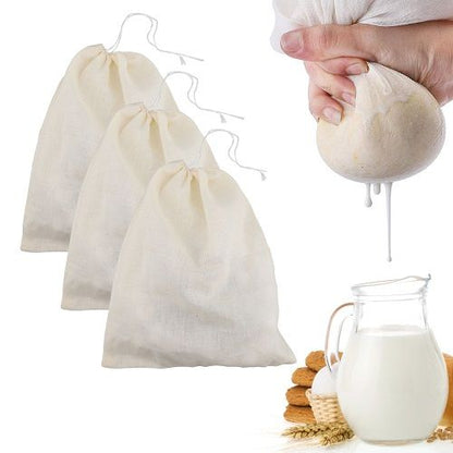 3pcs Nut Milk Bags 25x20cm, Reusable Fine Mesh Cheesecloth Bags, Almond Milk Strainers for Soy Yogurt Cold Brew Coffee Tea Juice, Beige